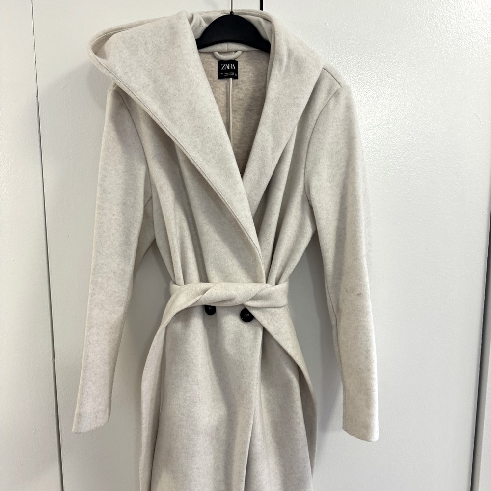 Zara Off-White Wrap Coat (Light weight wool)